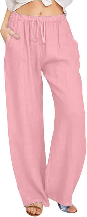 Women Summer High Waisted Pant Cotton Linen Palazzo Pants Wide Leg Pant Long Pant Lounge Pant Trousers with Pockets