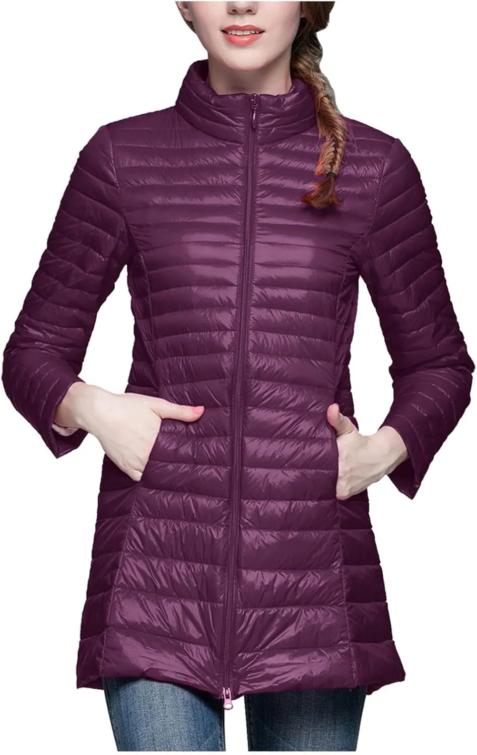 Women Thicken Fleece Lined Padded Jacket Warmth Tops Skimpy Padded Coat Quilted Jackets Plus Size 2024 Heated Jacket with Hood Mid Length Slimming Trendy Fall Fluffy Puffer Jacket Outwear