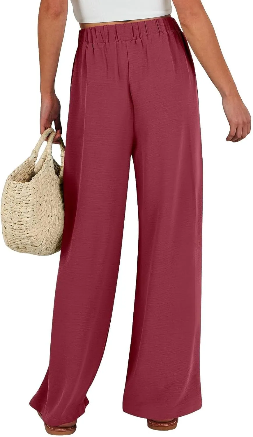 Women Wide Leg Linen Pants 2025 Tie Knot Summer High Waisted Palazzo Pants Flowy Beach Travel Trousers with Pockets