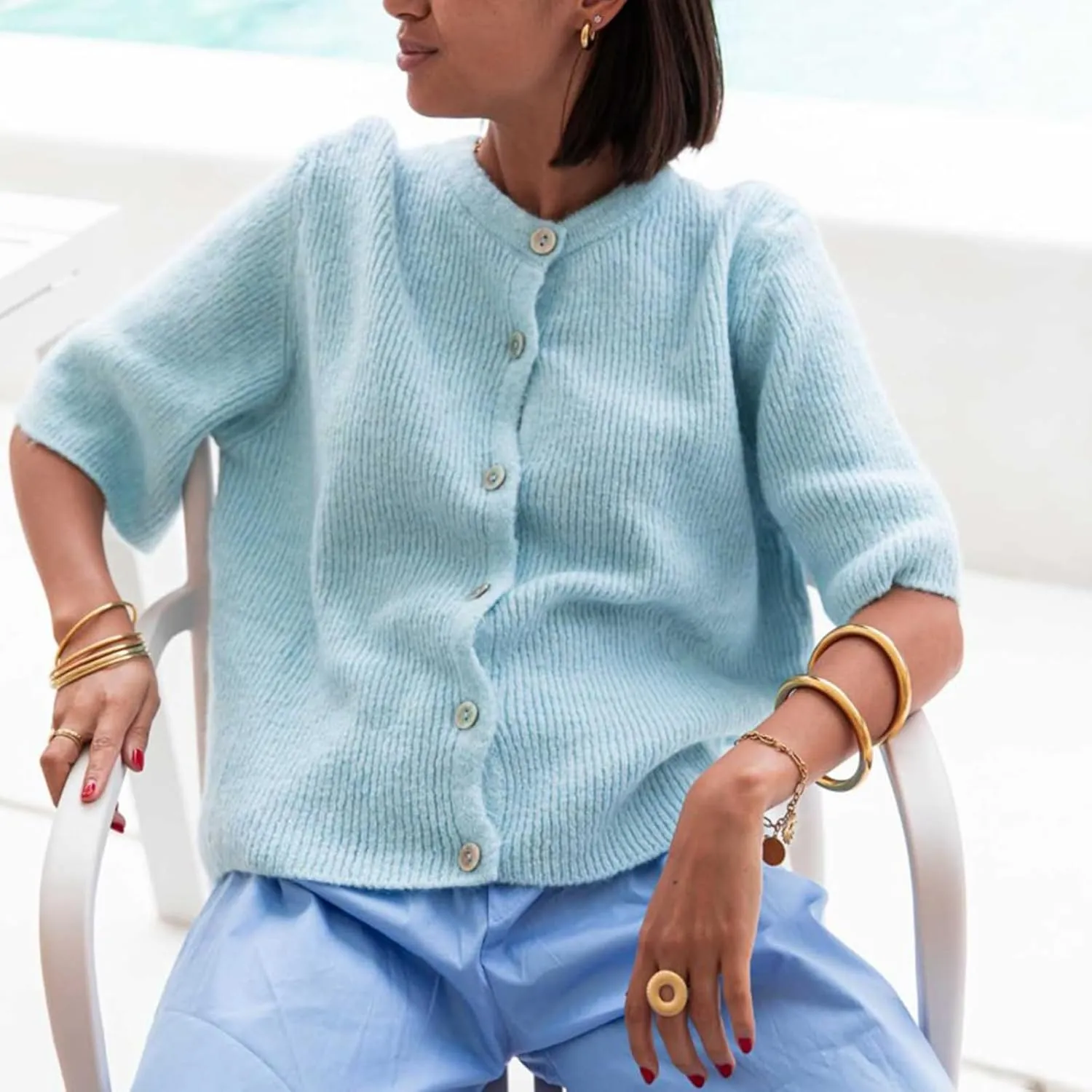Women Y2k Crop Knit Cardigan T-Shirt Short Sleeve Button Down Casual Knitted Tees Y2k Girls Crop top Streewear