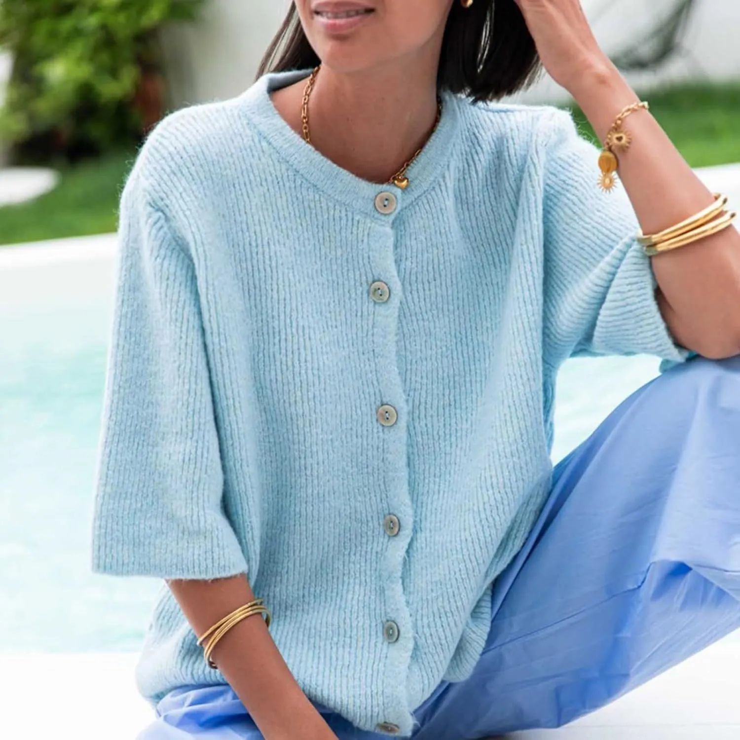 Women Y2k Crop Knit Cardigan T-Shirt Short Sleeve Button Down Casual Knitted Tees Y2k Girls Crop top Streewear