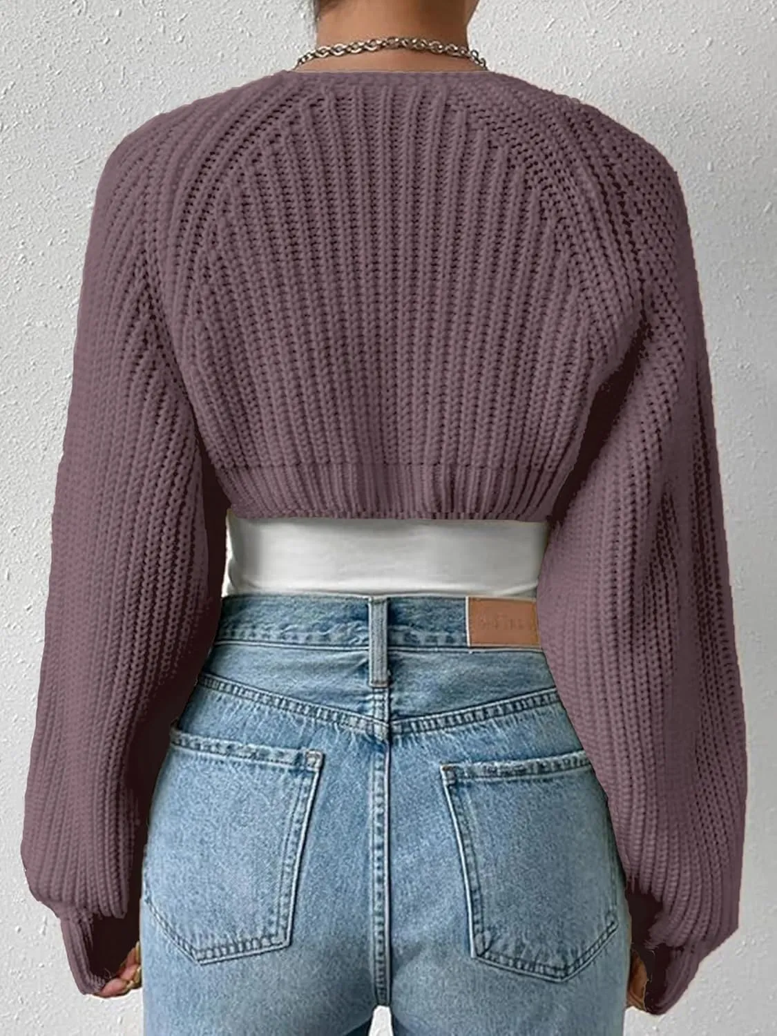 Women's Bolero Shrug Sweater Rib Knitted Long Sleeve Open Front Cropped Cardigan Y2K Tops