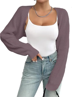 Women's Bolero Shrug Sweater Rib Knitted Long Sleeve Open Front Cropped Cardigan Y2K Tops