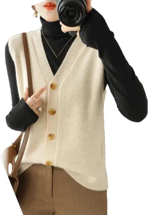 Women's Cashmere Cardigan Vest Autumn/Winter Sweater Vest Sleeveless Pullover Wastcoats