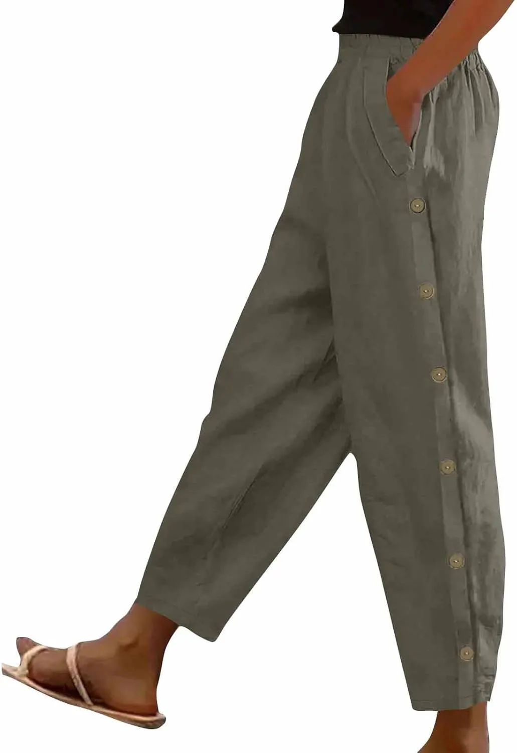 Womens Casual Linen Pants High Waist Pants Summer Boho Beach Pants Lounge Pant Trousers with Pockets Vacation Outfits