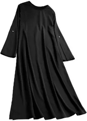 Womens Casual Maxi Dress Chiffon Long Sleeve Mock Neck Robe Abaya Muslim Ramadan Dress Flowy Islamic Evening Gown