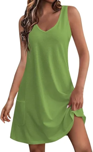 Womens Casual Summer Dresses 2024 Trendy Boho Beach Dress Floral T-Shirts Dress V Neck Loose Fasion Midi Tank Sundresses