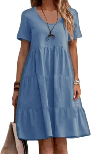 Womens Casual Summer Dresses Elegant Short Sleeve V Neck Cute Dress Floral Ruffle Dress Vacation Beach Boho Dresses
