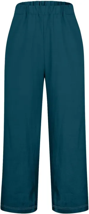 Women's Cotton Linen Pants Casual Boho Elastic Waisted Drawstring Straight Leg Summer Palazzo Beach Baggy Capri Pant