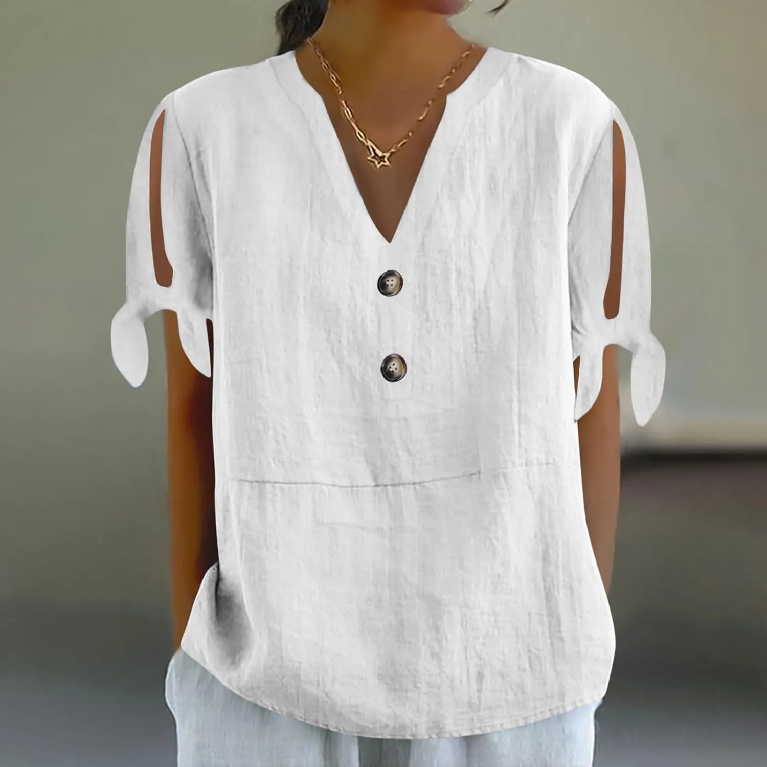 Women's Cotton Linen Shirt Fashion Belted Short Sleeve Tops Summer Loose Button Blouses Beach Vacation Clothes 2025