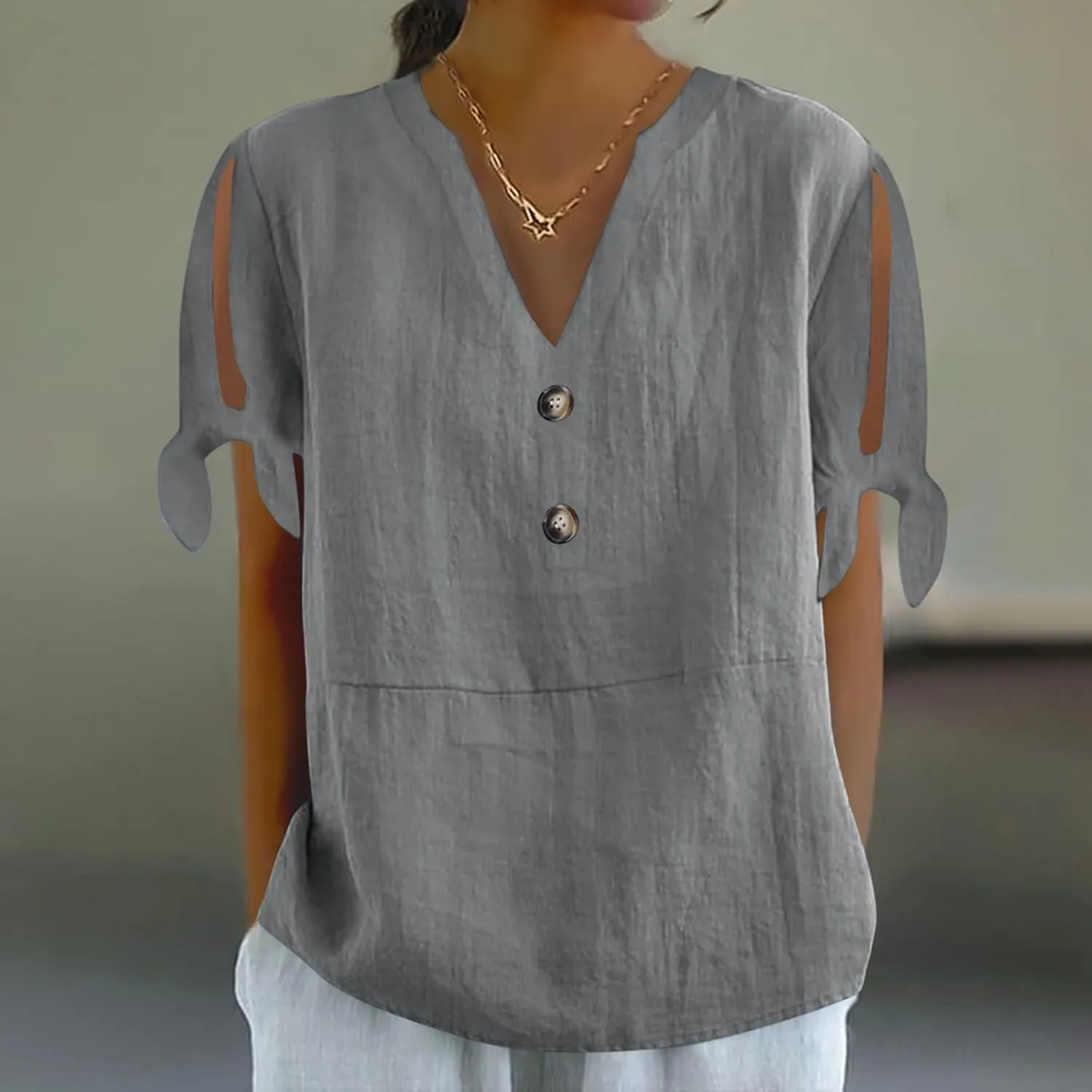 Women's Cotton Linen Shirt Fashion Belted Short Sleeve Tops Summer Loose Button Blouses Beach Vacation Clothes 2025