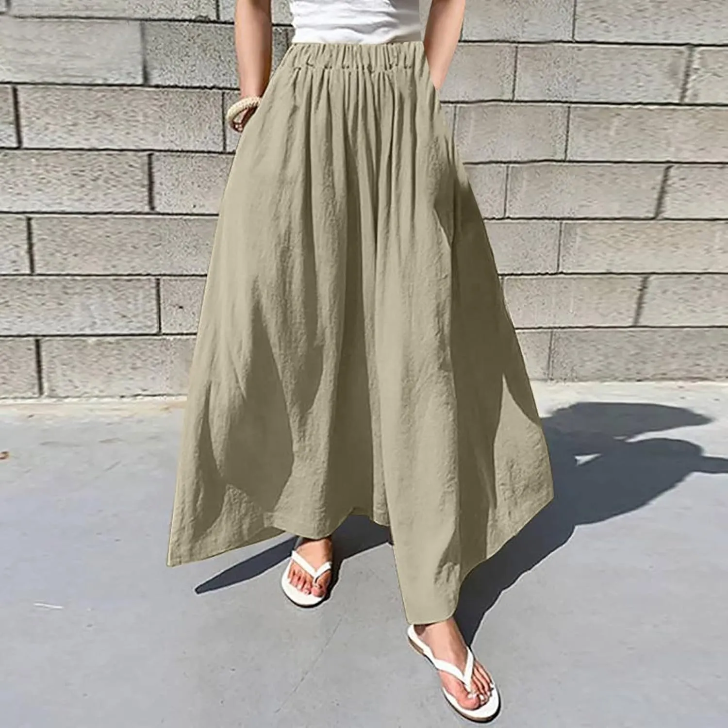 Womens Flowy Wide Leg Pants Casual Summer Beach Long Palazzo Pants Oversized Loose High Waist Lounge Trousers Slacks