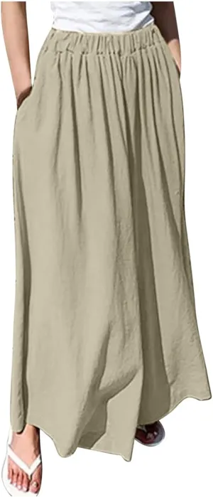 Womens Flowy Wide Leg Pants Casual Summer Beach Long Palazzo Pants Oversized Loose High Waist Lounge Trousers Slacks