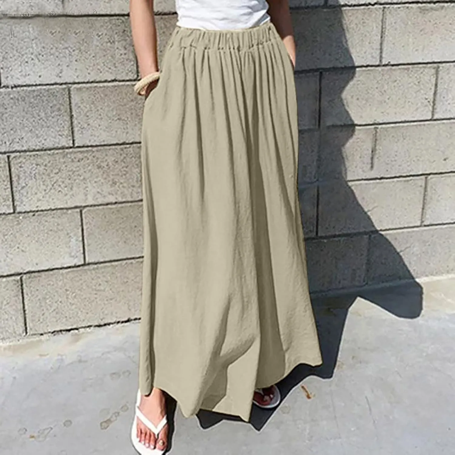 Womens Flowy Wide Leg Pants Casual Summer Beach Long Palazzo Pants Oversized Loose High Waist Lounge Trousers Slacks