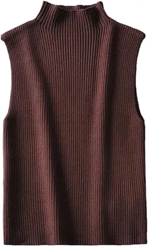 Women's Four Seasons Solid Color Slim Ribbed Knitted Vest Retro Sleeveless Camisole