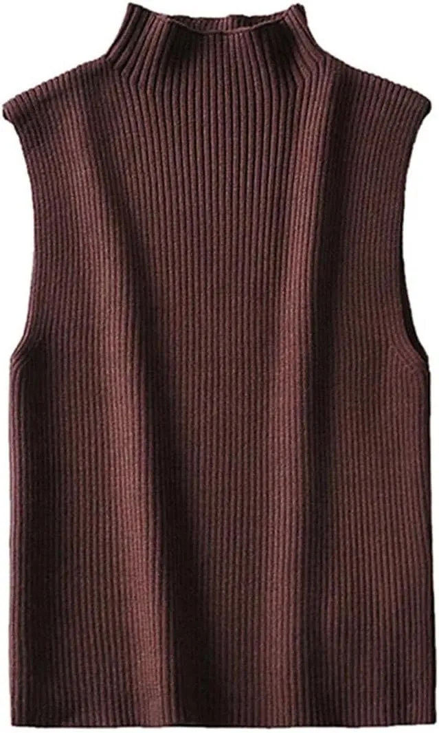 Women's Four Seasons Solid Color Slim Ribbed Knitted Vest Retro Sleeveless Camisole