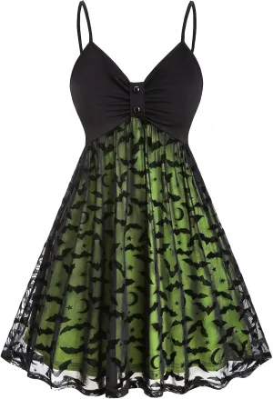 Womens Gothic Sling Dresses Halloween Vintage Mesh Cami Midi Dress Festival Party Plus Size Prom Dress Goth Clothes