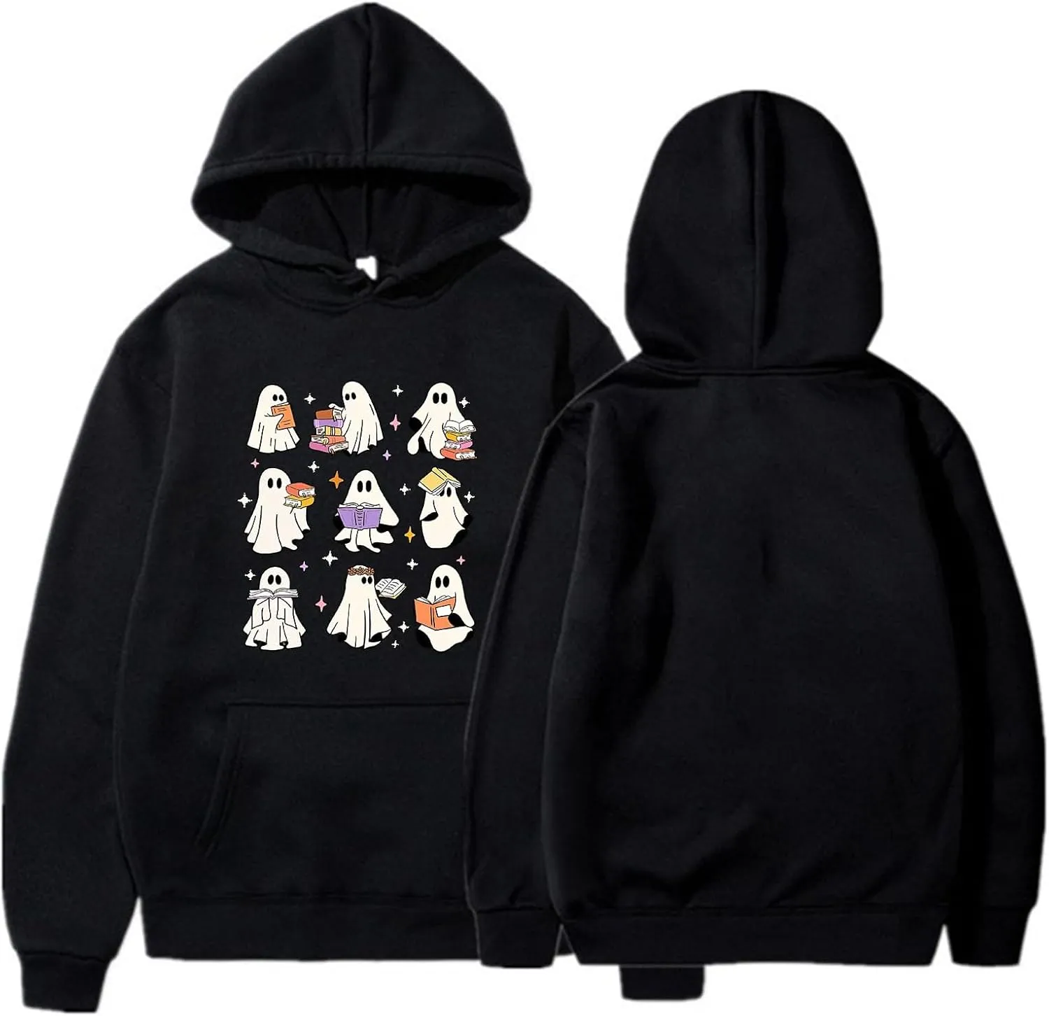 Women's Halloween Spooky Season Hoodie,Cute Ghost Graphic Sweatshirts Funny Pumpkin Face Tops Long Sleeve Hoodie 2024