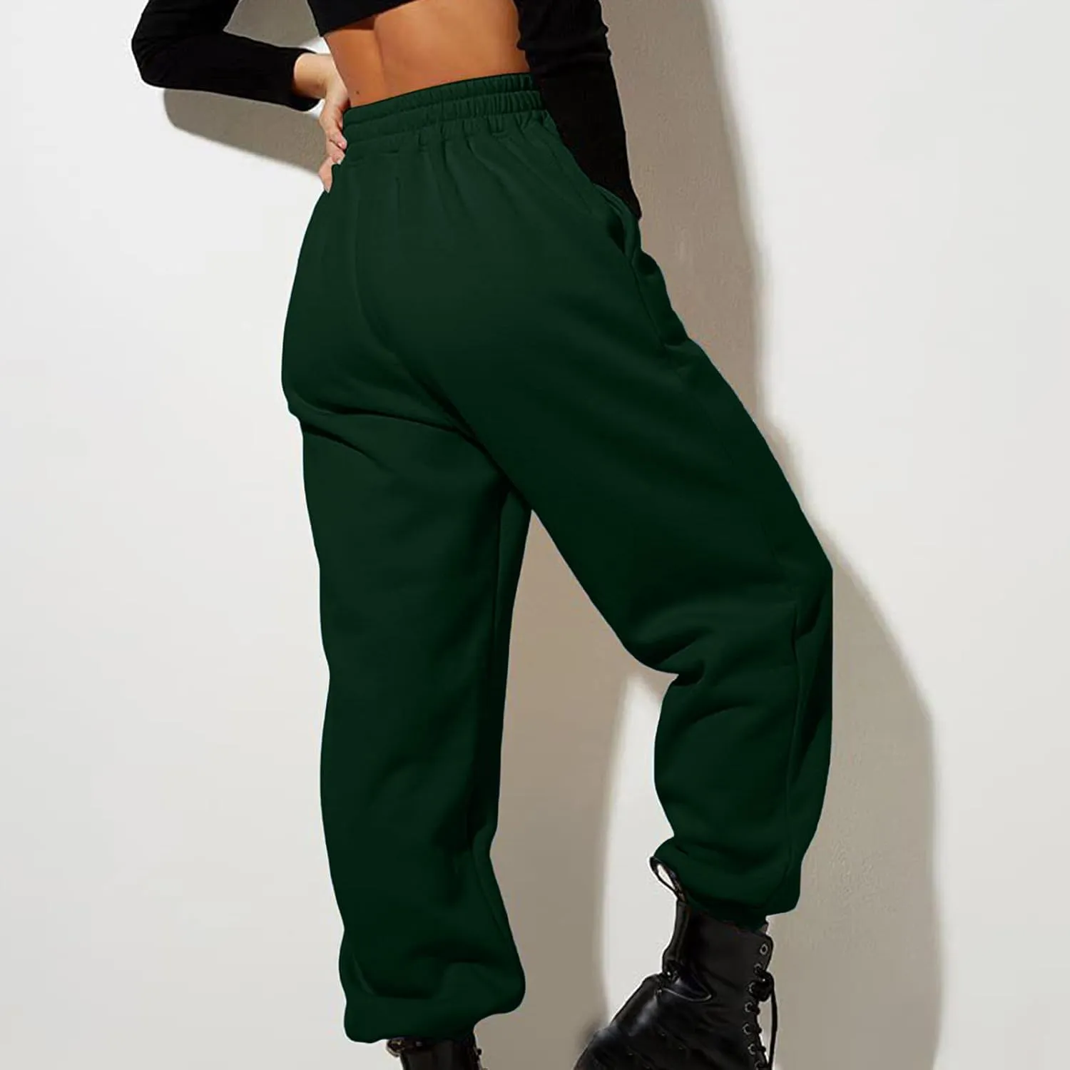 Womens High Waisted Sweatpants Workout Active Cinch Bottom Joggers Pants Mid Rise Baggy Athletic Trousers with Pocket