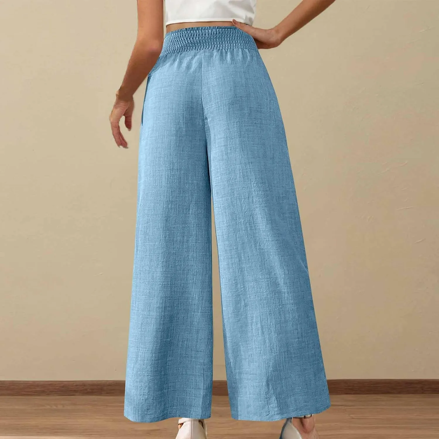 Womens Petite Wide Leg Pants Casual Summer Dress Pant High Waist Straight Trousers Joggers Slacks Outfits with Pockets