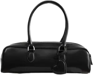 Women's Retro Heart Leather Bag Shoulder Underarm Handbag Top Handle Bowling Pillow Bag Versatile Casual Stylish Vintage