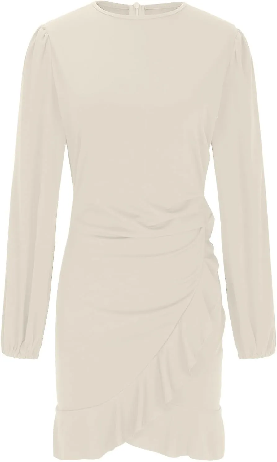 Women's Ruched Bodycon Dress Lantern Long Sleeve Ruffle Pencil Dress Comfy Cocktail Party Wedding Guest Mini Dresses