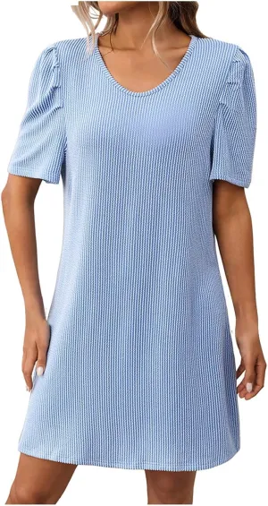 Womens Short Sleeve T-Shirt Dress Casual Basic Loose Summer Tunic Mini Dresses Round-Neck Swing A Line Beach Sundress