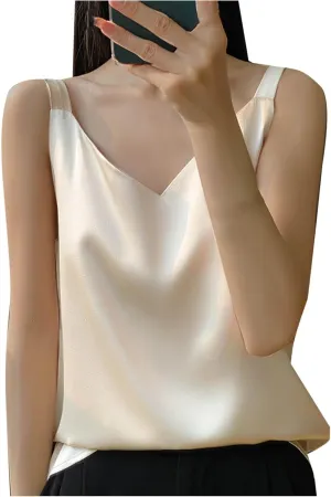 Women's Silk Satin Camisole V Neck Tank Top Cami Silky Basic Tank Shirt Blouses 2025 Trendy Going Out Tops Tees