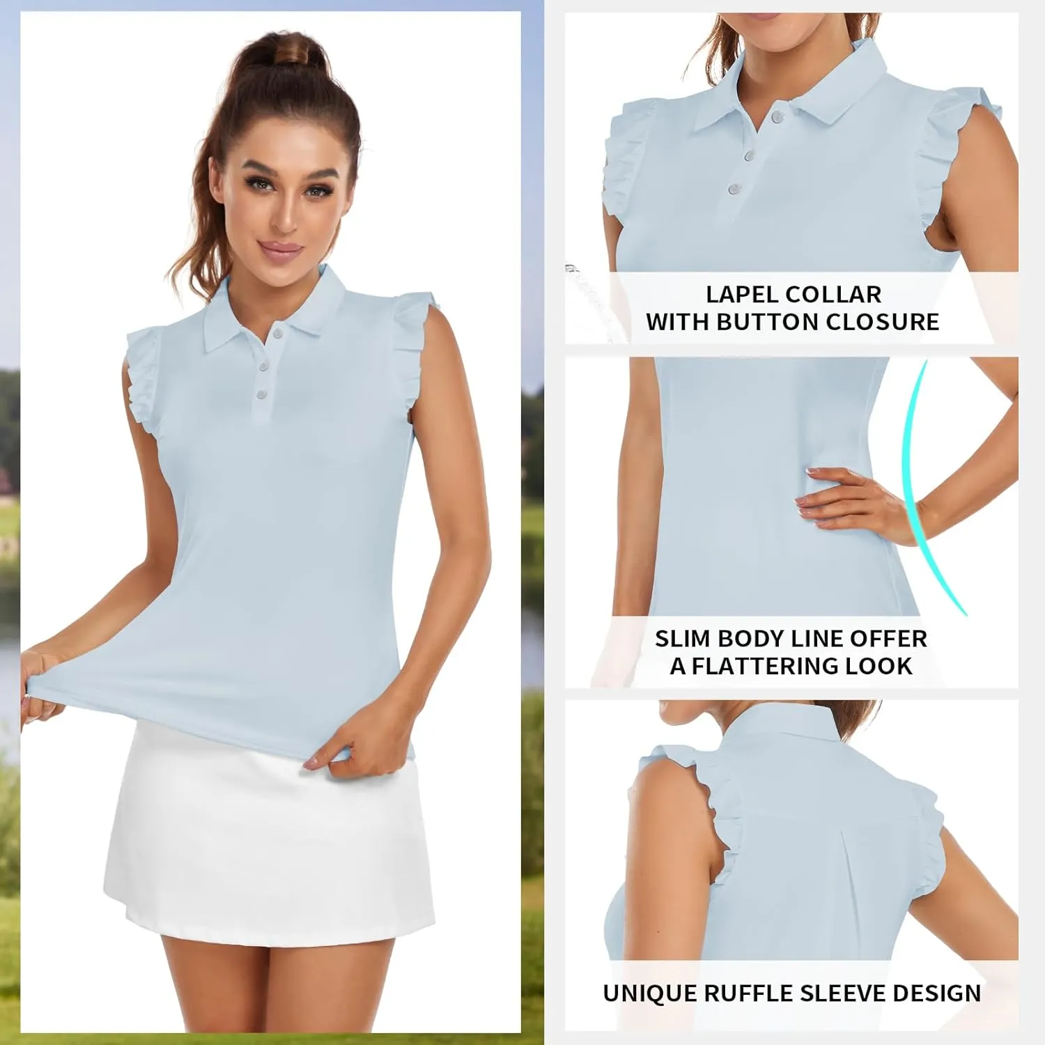 Womens Sleeveless Golf Shirt Ruffle Sleeve Polo Shirts Moisture Wicking Golf Apparel Tennis Shirts Golf Tank Tops