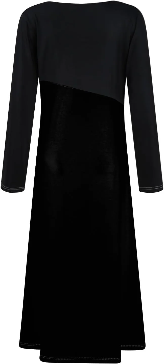 Womens Spring Dresses 2025 V Neck Midi Long Sleeve Modest Boho Flowy Vacation Cruise Western Dress