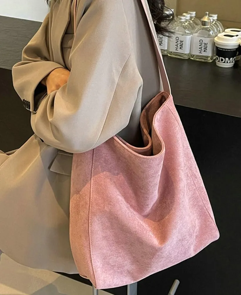 Women's Suede Tote Bag Retro Vegan Leather Shoulder Hobo Handbag Casual Stylish PU Purse Bags Travel Winter Fall 2024