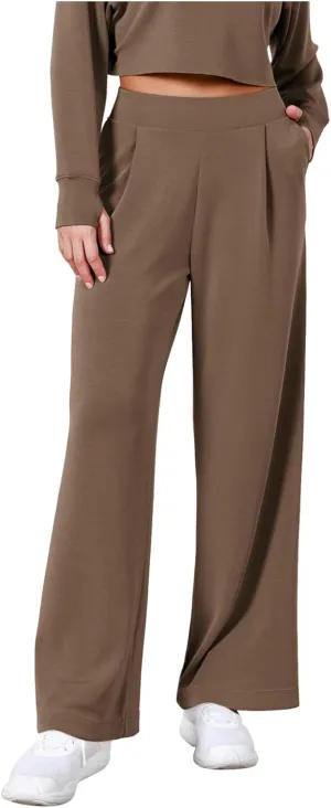 Women's Summer Casual Pants High Waist Wide Straight Leg Baggy Trousers Loose Solid Business Work Pants with Pockets