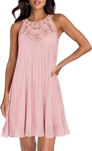Womens Summer Halter Dresses Casual Sleeveless A-Line Tiered Swing Mini Dress Flowy Ruffle Beach Vacation Sundress 2025