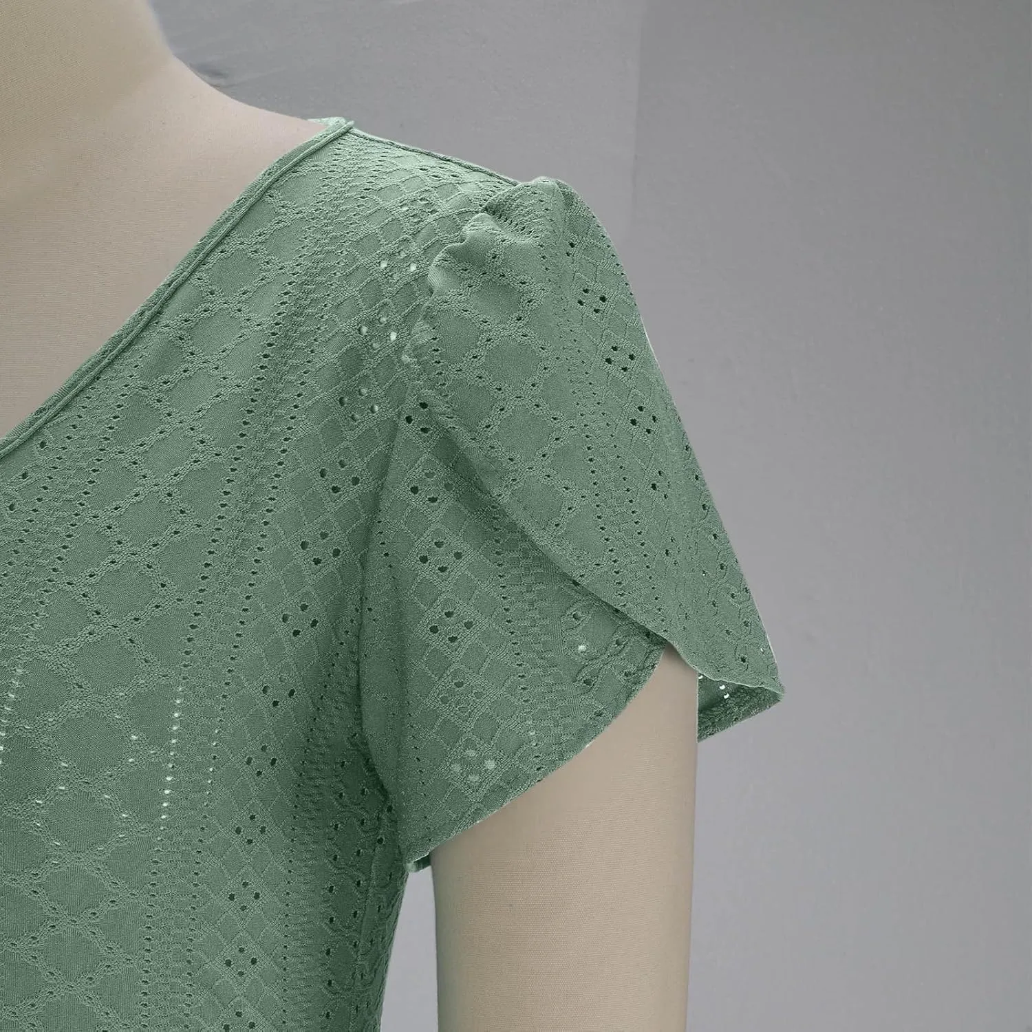 Women's Summer Maxi Dress Trendy Eyelet Embroidery Petal Sleeve Beach Dresses Ladies Casual A-Line Flowy Long Dress