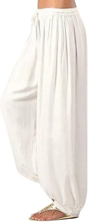 Womens Summer Pants Casual Baggy Plus Size Drawstring Trousers with Pockets Graphic Joggers Linen Pants for Women