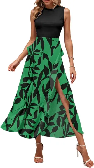 Women's Sundresses 2025 Summer Casual Loose Trendy Sleeveless Floral Print Split Beach Boho Maxi Dress, S-2XL