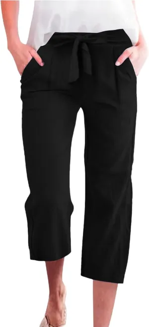 Womens Sweatpants Work,Cargo Pants Women Tall, Linen Cotton Straight Leg Petite Low Rise Capris with Pockets