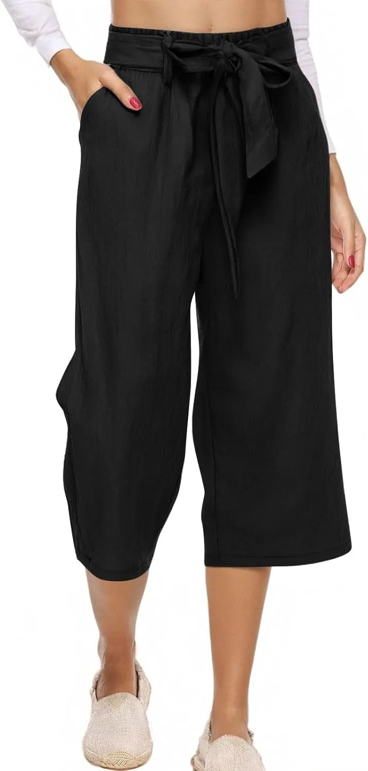 Womens Sweatpants Work,Cargo Pants Women Tall, Linen Cotton Straight Leg Petite Low Rise Capris with Pockets