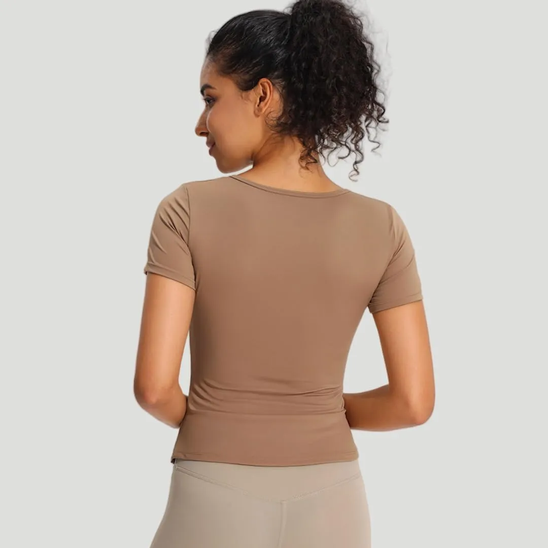 Women's Workout T-Shirt Slim-Fit V-Neck Quick-Dry Stretchy Yoga Top,Breathable Gym Shirt for Running, Fitness