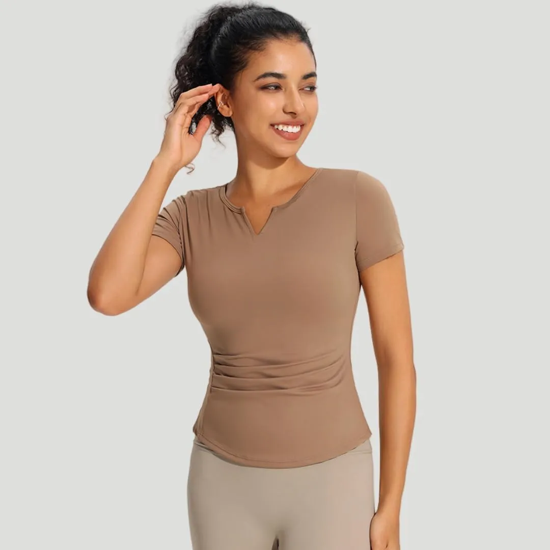 Women's Workout T-Shirt Slim-Fit V-Neck Quick-Dry Stretchy Yoga Top,Breathable Gym Shirt for Running, Fitness