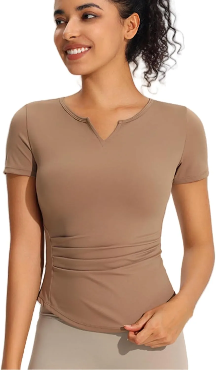 Women's Workout T-Shirt Slim-Fit V-Neck Quick-Dry Stretchy Yoga Top,Breathable Gym Shirt for Running, Fitness