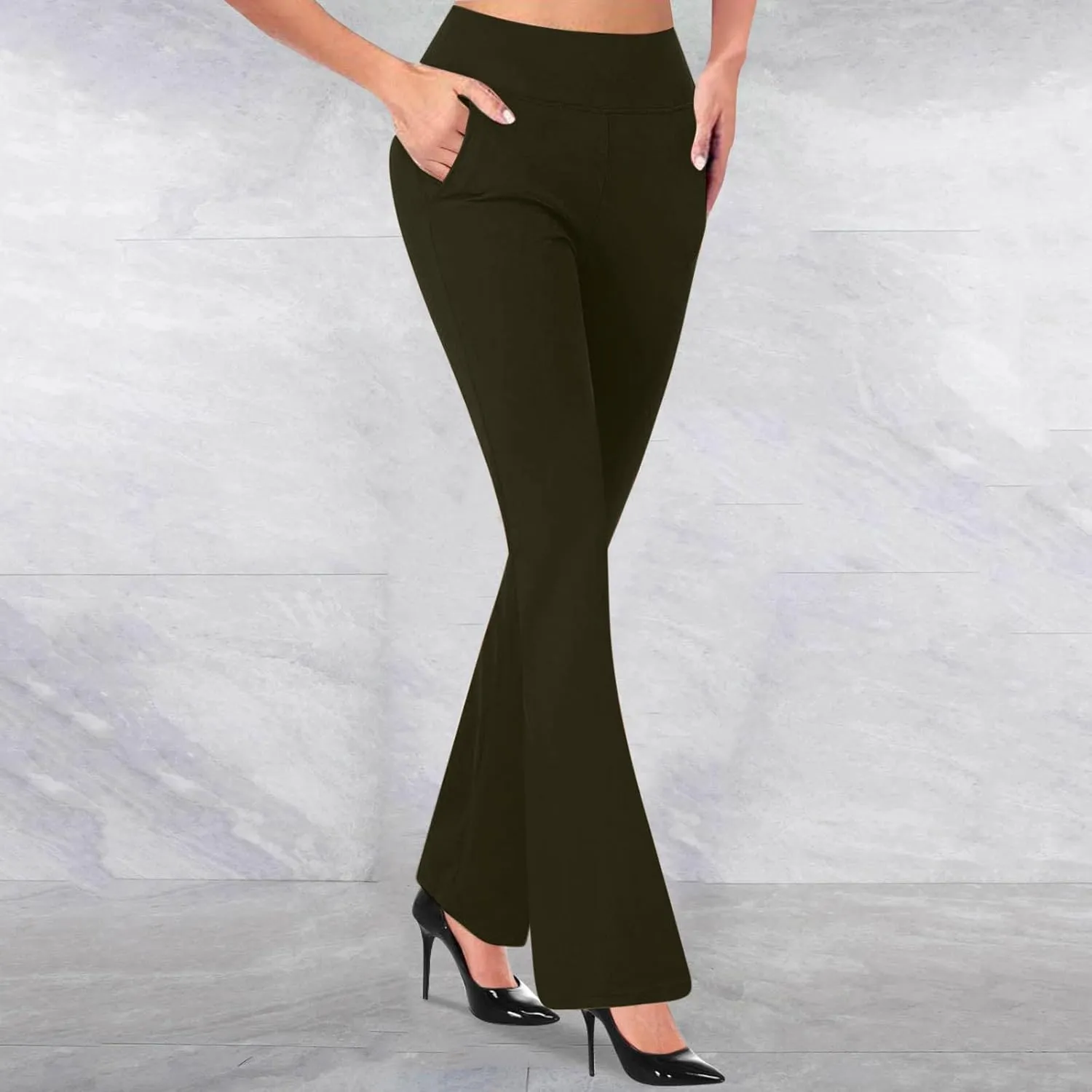 Work Pants for Women 2025 High Waist Stretch Comfy Dressy Flare Long Pants Casual Pull On Office Business Trousers