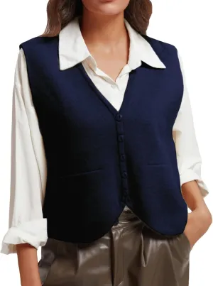 Wowcarbazole Women's Cropped Sweater Vest Sleeveless V Neck Button Down Casual Knit Cardigan Vest Trendy Knitted Tank Tops