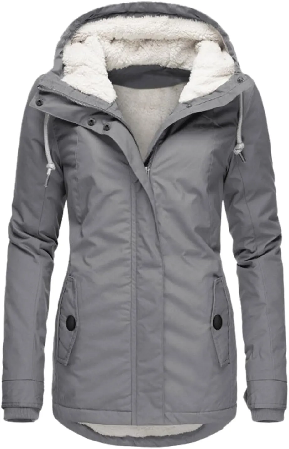 Wowomen Fluffy Fleece Jacket Warmth Tops Zipper Padded Coat Quilted Jackets Plus Size Fall Heated Jacket Sweater Soft