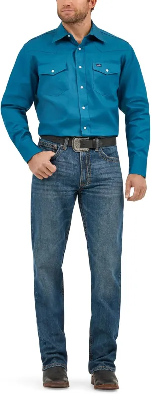 Wrangler Men's Cowboy Cut Western Long Sleeve Snap Work Shirt Firm Finish