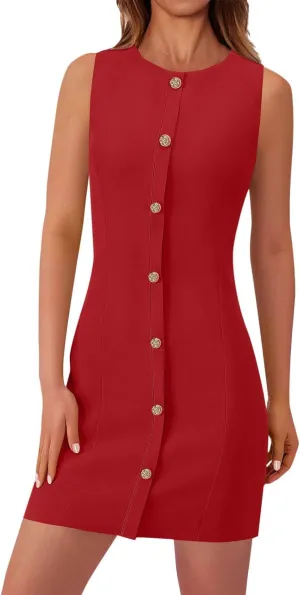 Xiaojmake Women's Formal Dresses Summer Sleeveless Button Down Short Business Dress Elegant Shift Work Office Outfits 2025