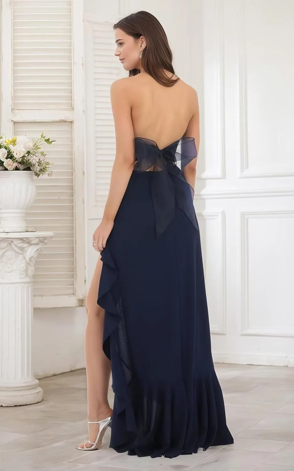 Xijun Strapless Chiffon Bridesmaid Dresses 2025 Long Prom Dress Bow Back Formal Evening Party Gowns with Slit