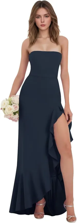 Xijun Strapless Chiffon Bridesmaid Dresses 2025 Long Prom Dress Bow Back Formal Evening Party Gowns with Slit