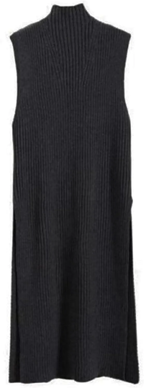 xxxiticat Women's Mock Neck Long Sweater Vest Sleeveless High Split Slit Hem Knitted Pullover Sweater Jumpers Outerwear