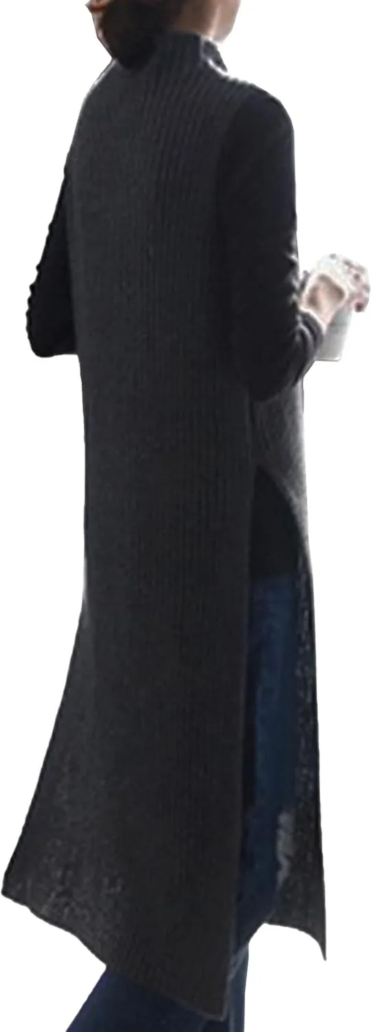 xxxiticat Women's Mock Neck Long Sweater Vest Sleeveless High Split Slit Hem Knitted Pullover Sweater Jumpers Outerwear